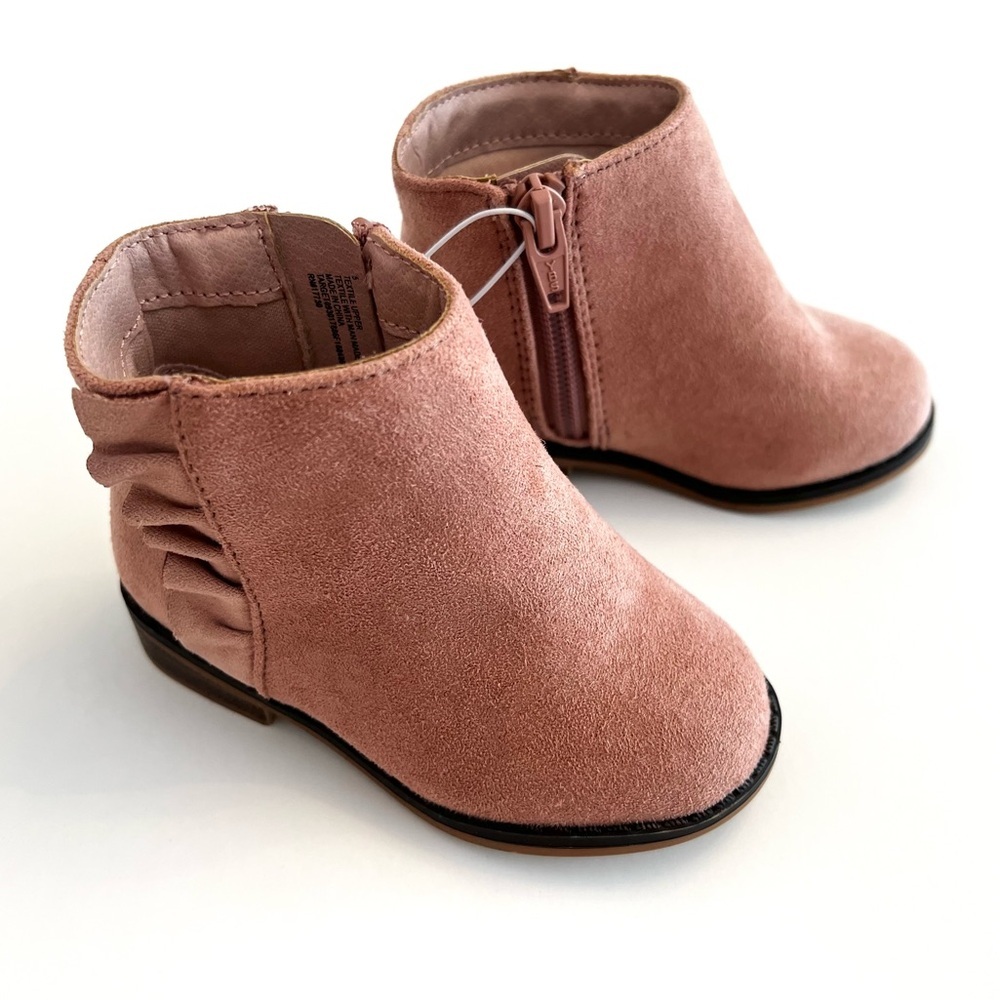(NWT) Cat & Jack Unity Blush Suede Toddler Size 5 Fashion Boots w/ Ruffle detail - Picture 2 of 9